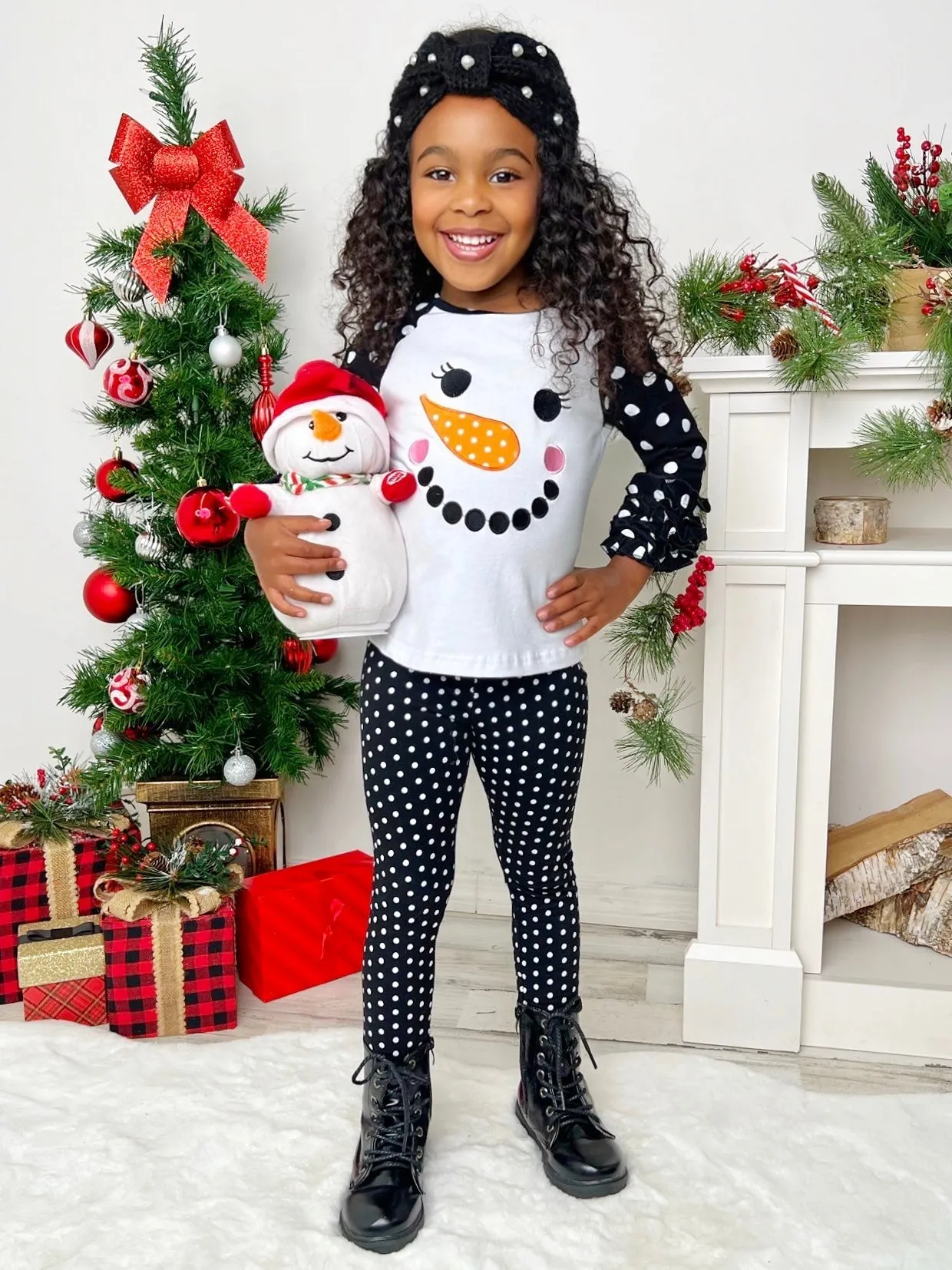 Happy Snowman Polka Dot Raglan Top