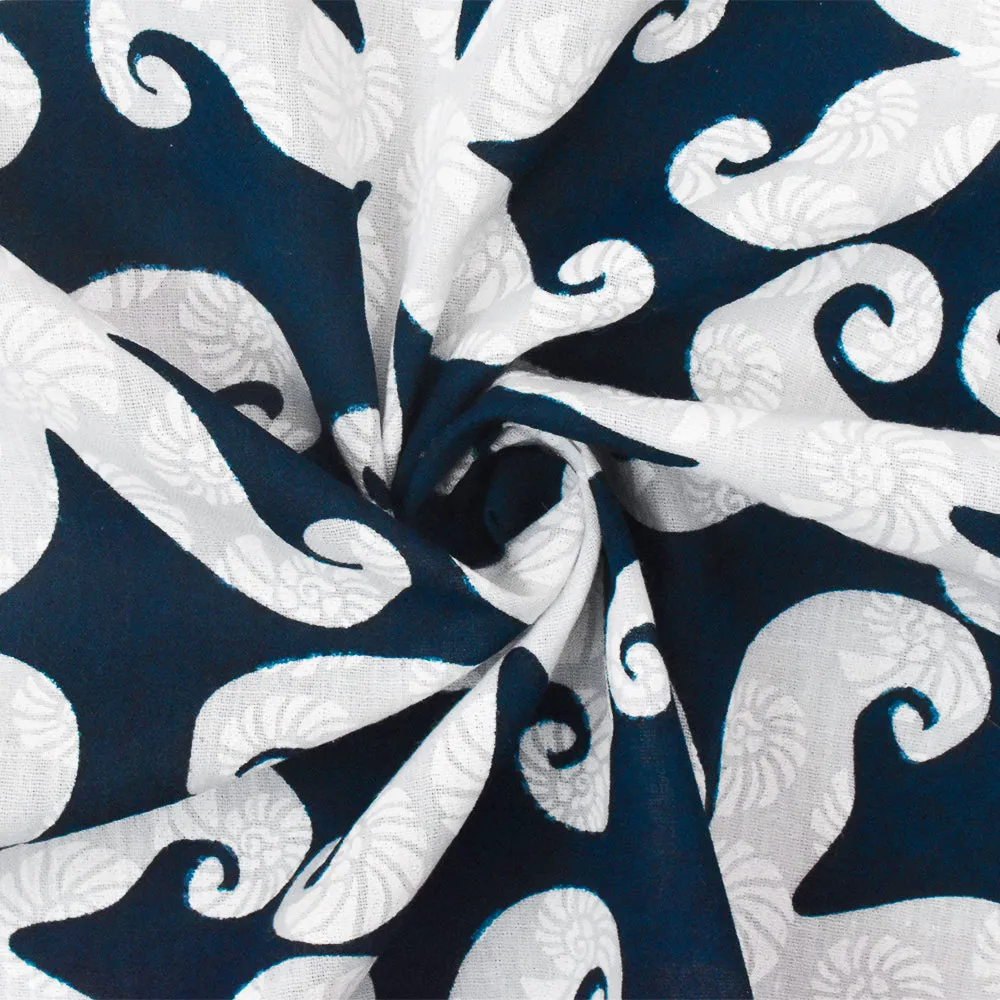 Harbor Blue-White Sea Star Printed Cotton Gauze Woven Fabric