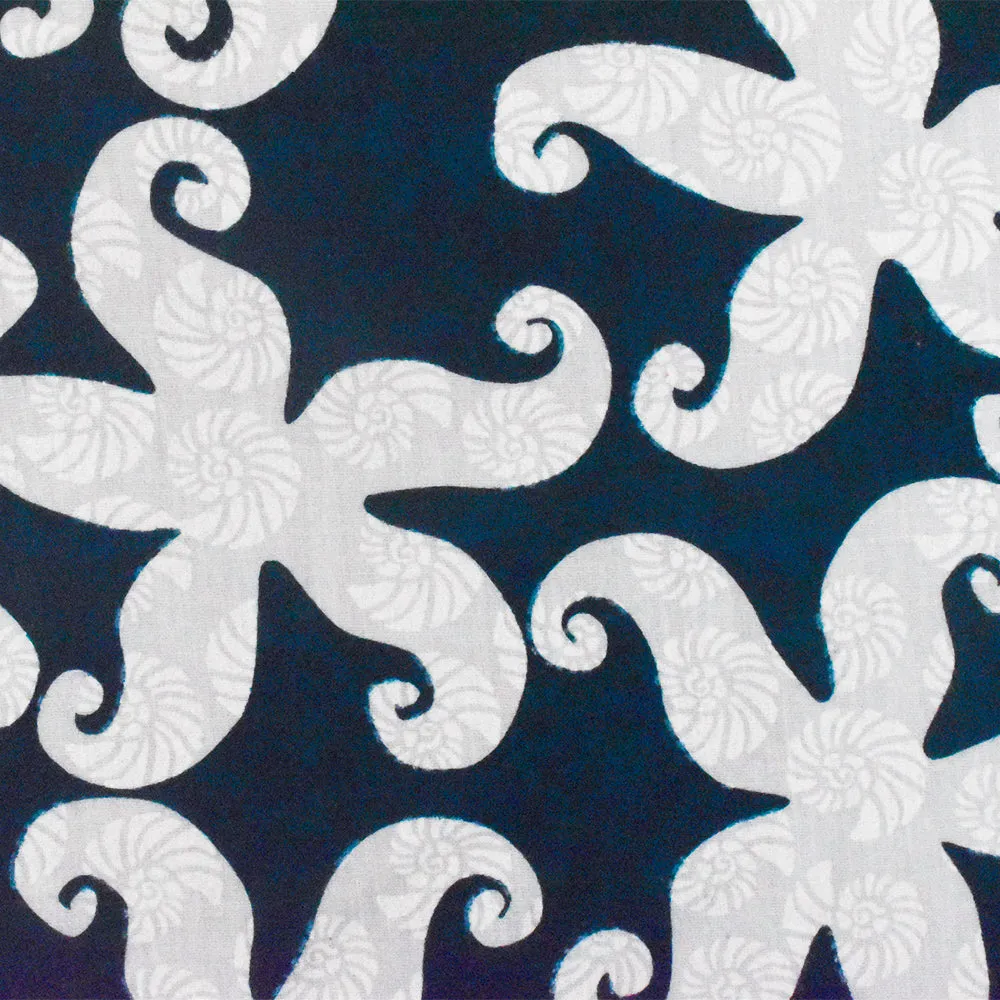 Harbor Blue-White Sea Star Printed Cotton Gauze Woven Fabric