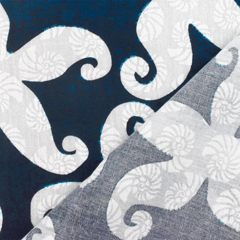 Harbor Blue-White Sea Star Printed Cotton Gauze Woven Fabric