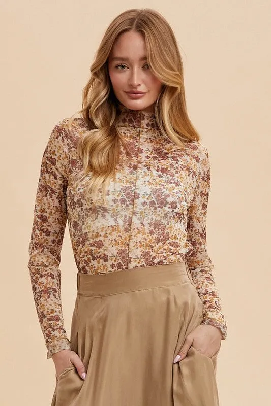 Hazel Blues® |  Annie Wear Floral Lettuce Hem Sheer Mesh Top