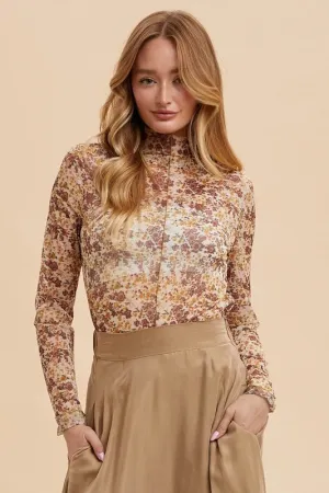 Hazel Blues® |  Annie Wear Floral Lettuce Hem Sheer Mesh Top