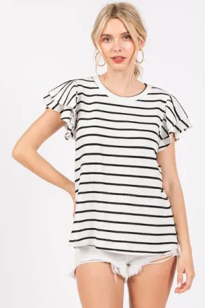 Hazel Blues® |  Ces Femme Ruffled Striped Round Neck Short Sleeve Blouse