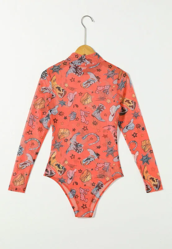 Hazel Blues® |  Printed Mock Neck Long Sleeve Bodysuit