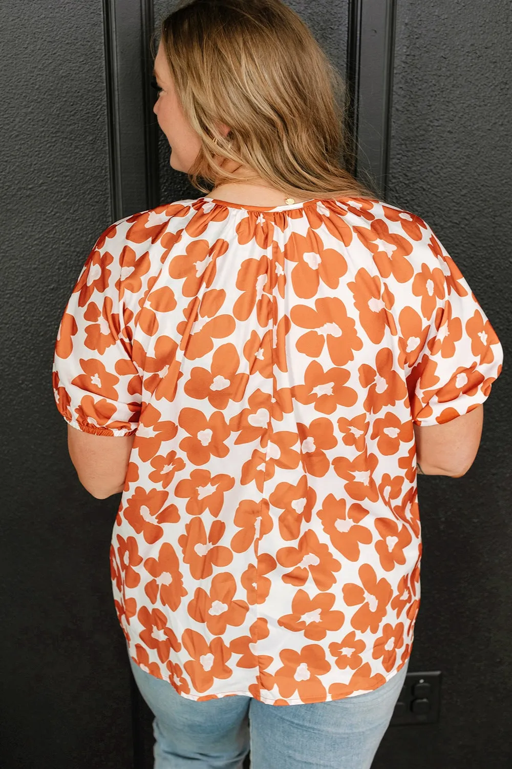 Hazel Blues® | Printed Tie Neck Short Sleeve Blouse