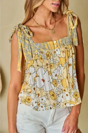 Hazel Blues® |  Tied Printed Square Neck Tank