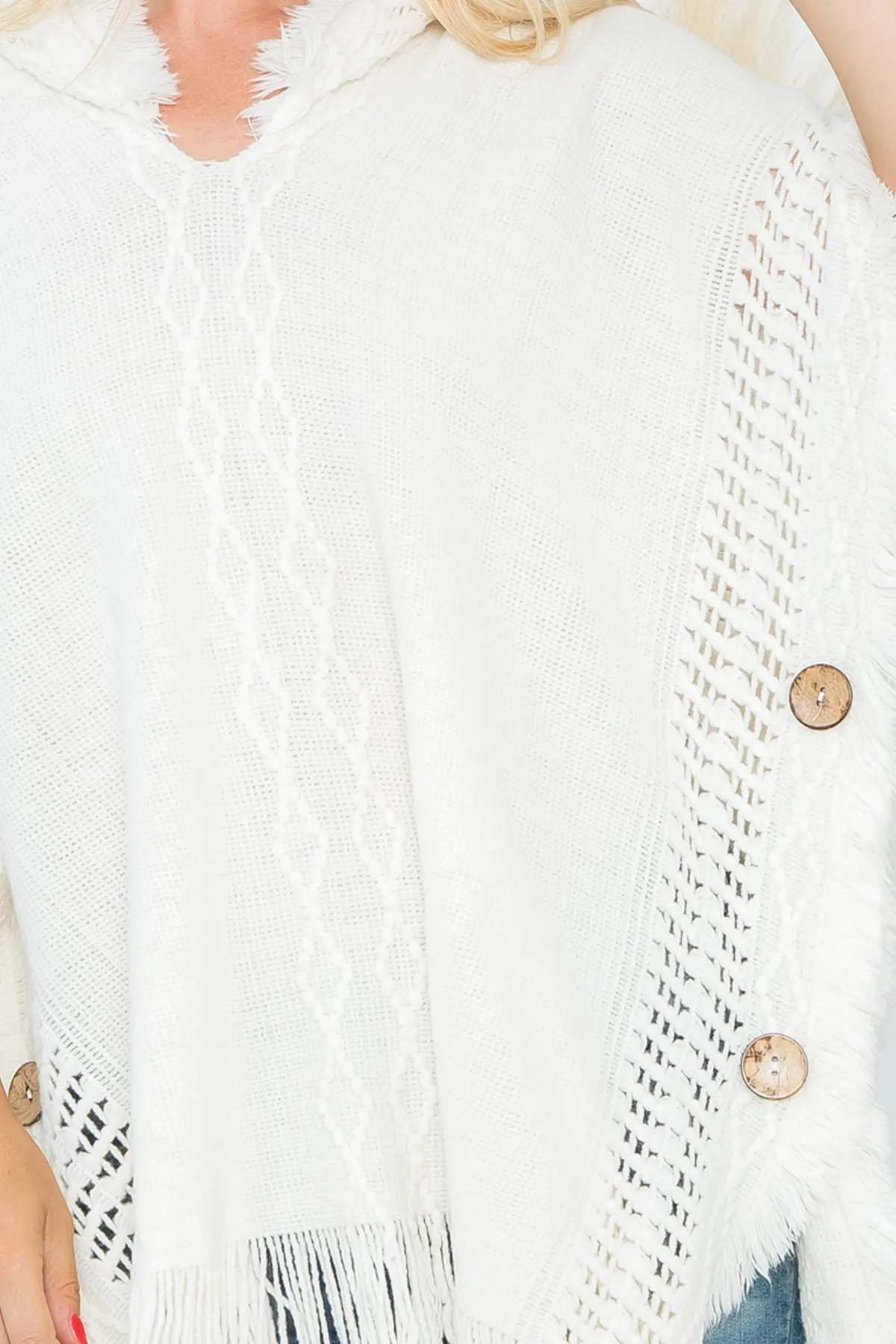 HDF4000 - DIAMOND PATTERN KNITTED FRINGE WARMER PONCHO