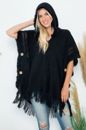 HDF4000 - DIAMOND PATTERN KNITTED FRINGE WARMER PONCHO