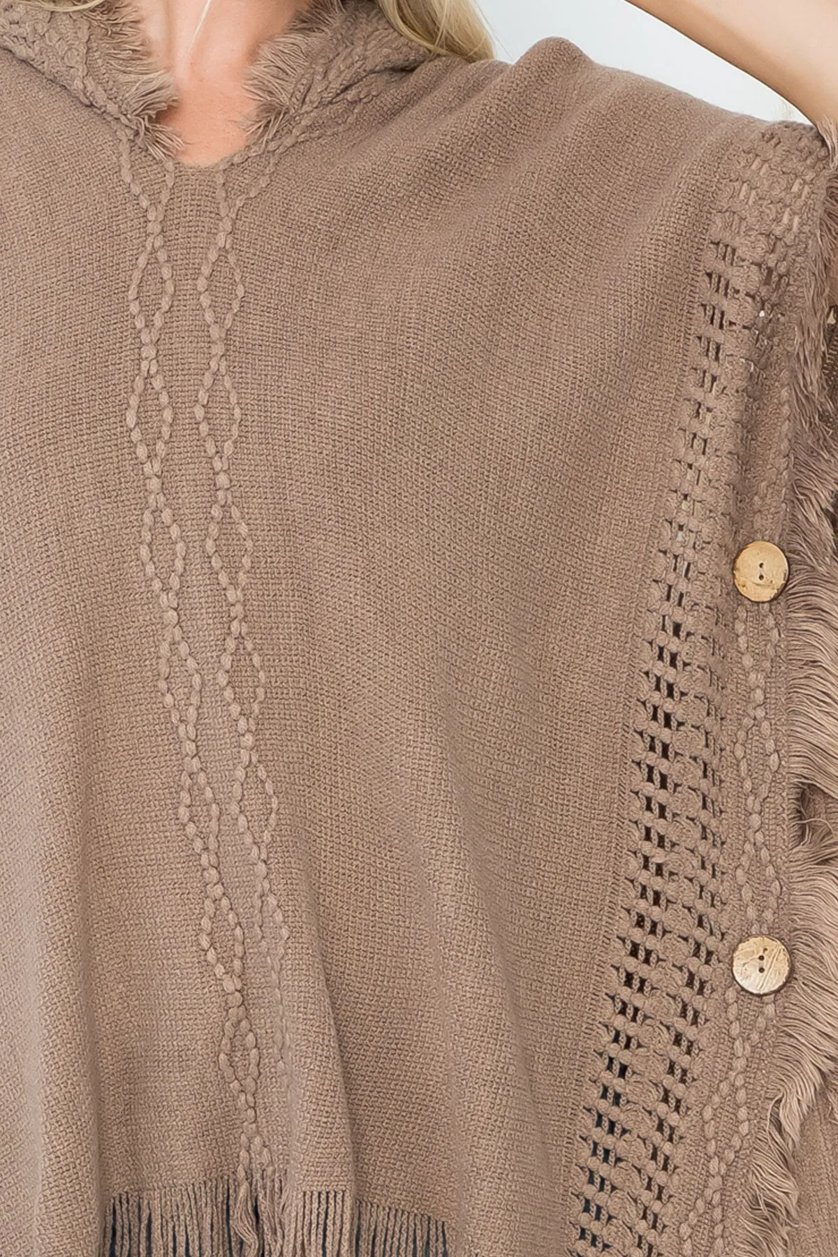 HDF4000 - DIAMOND PATTERN KNITTED FRINGE WARMER PONCHO