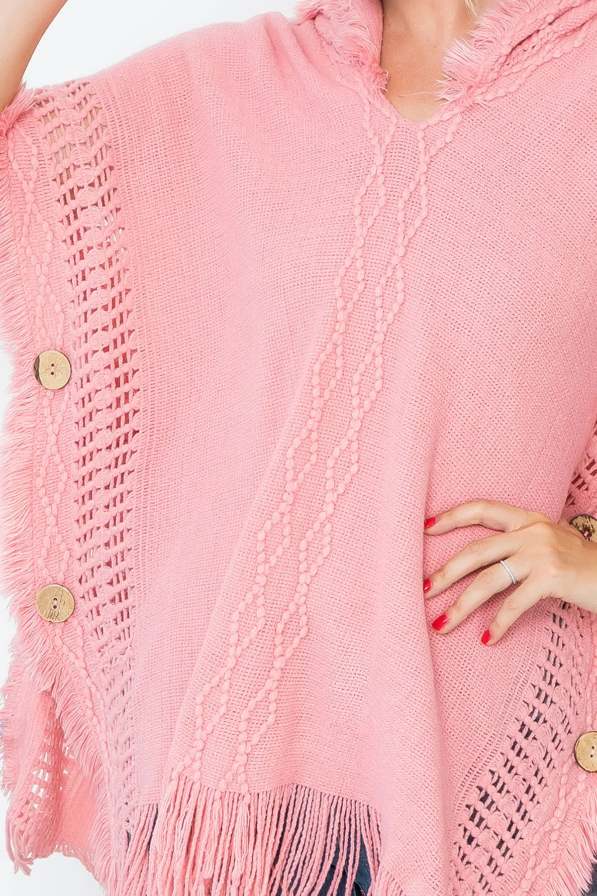 HDF4000 - DIAMOND PATTERN KNITTED FRINGE WARMER PONCHO