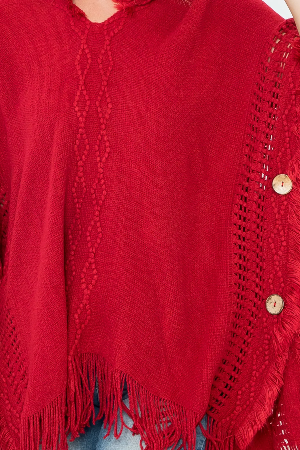 HDF4000 - DIAMOND PATTERN KNITTED FRINGE WARMER PONCHO