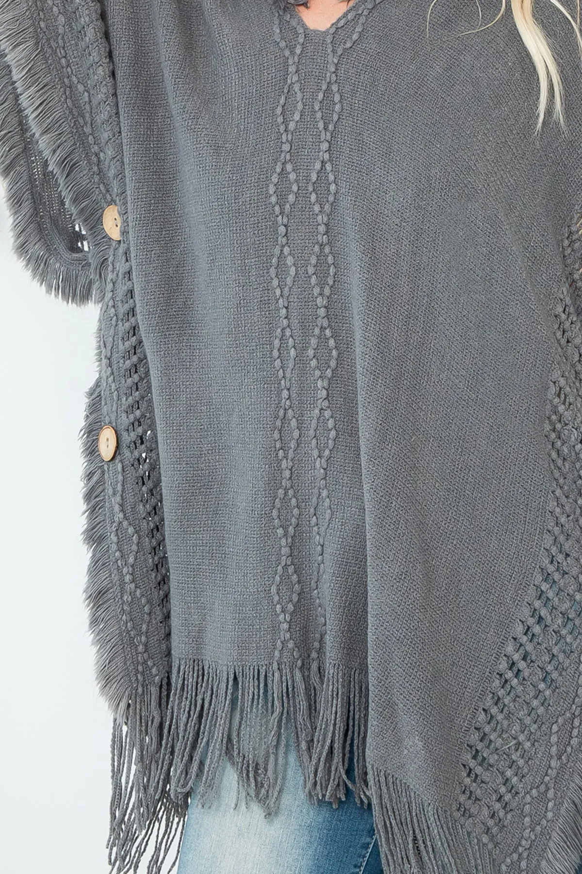 HDF4000 - DIAMOND PATTERN KNITTED FRINGE WARMER PONCHO