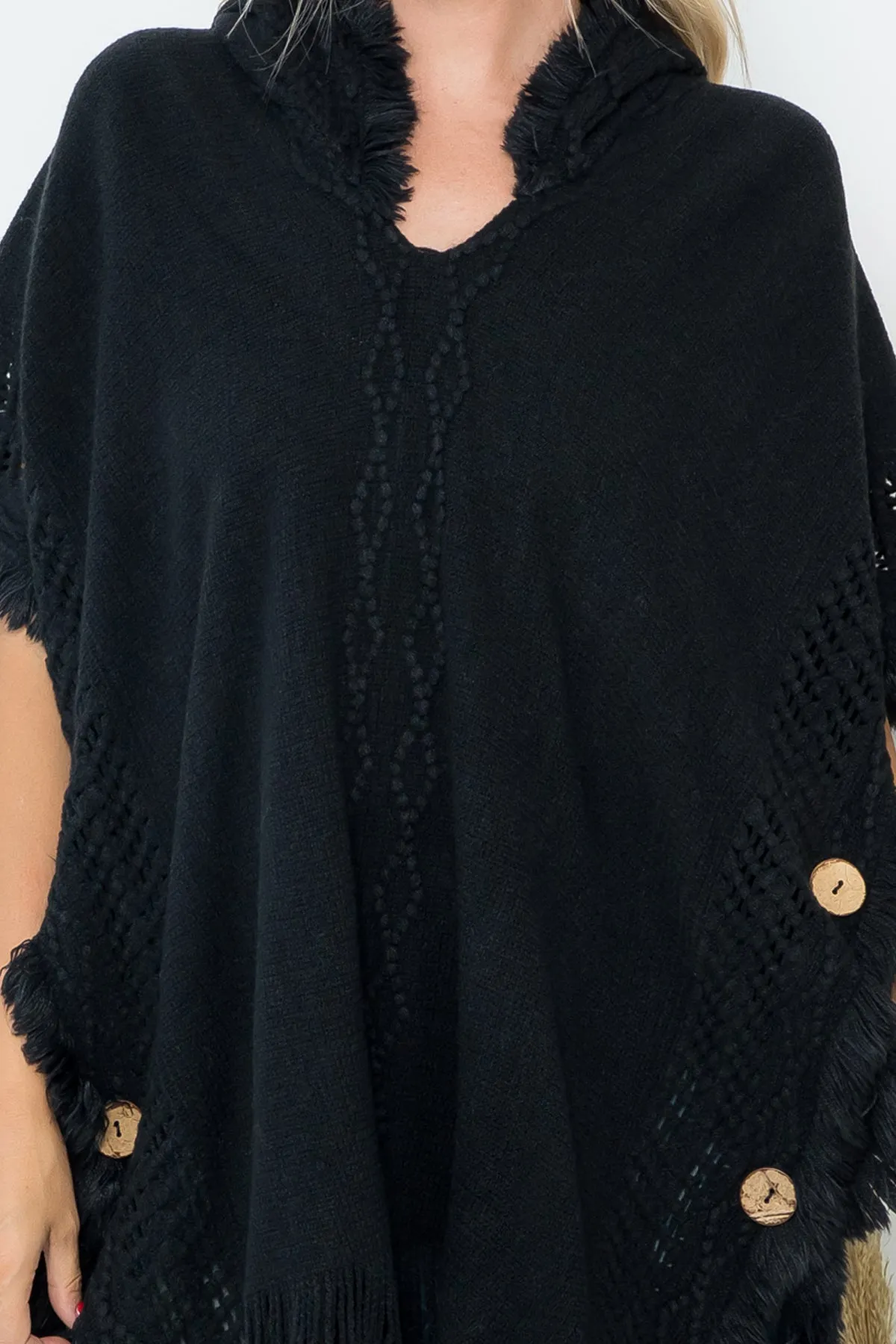 HDF4000 - DIAMOND PATTERN KNITTED FRINGE WARMER PONCHO