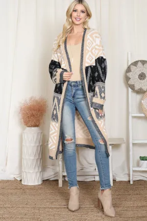 HDF4002 - AZTEC PATTERN KNITTED TERRY CARDIGAN
