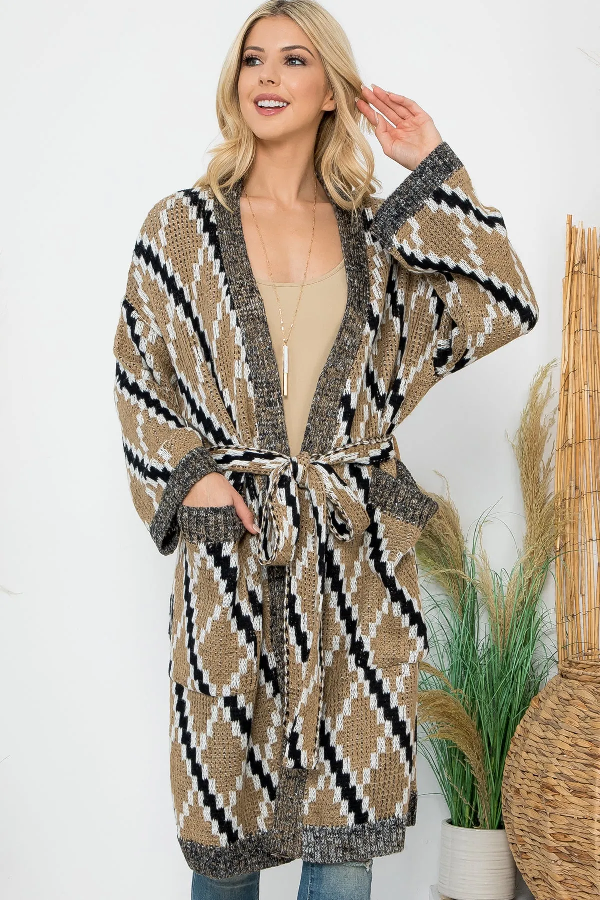 HDF4003 - DIAMOND PATTERN KNITTED TERRY CARDIGAN