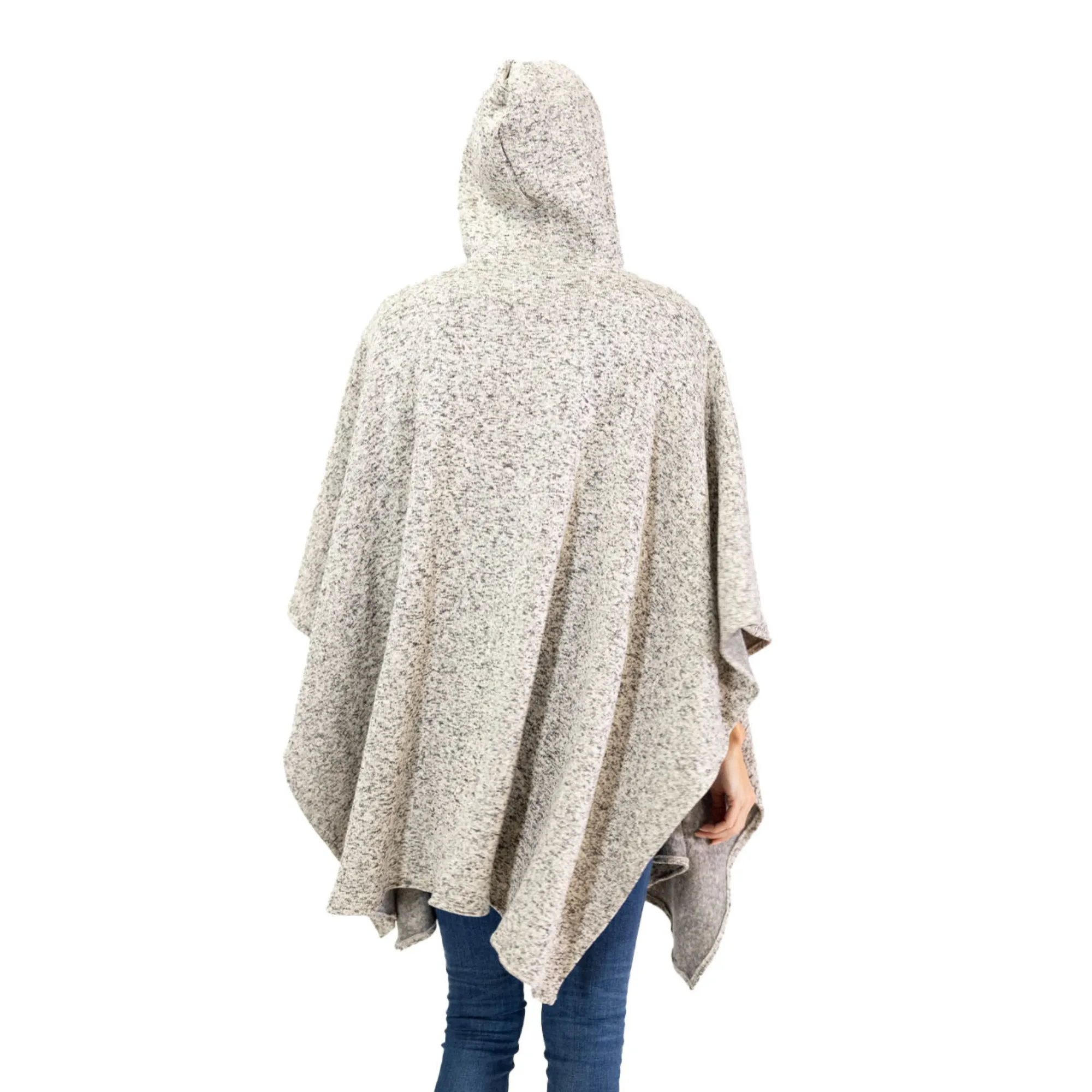 Heather Anne Hooded Full Zip Marl Knit Fleece Poncho