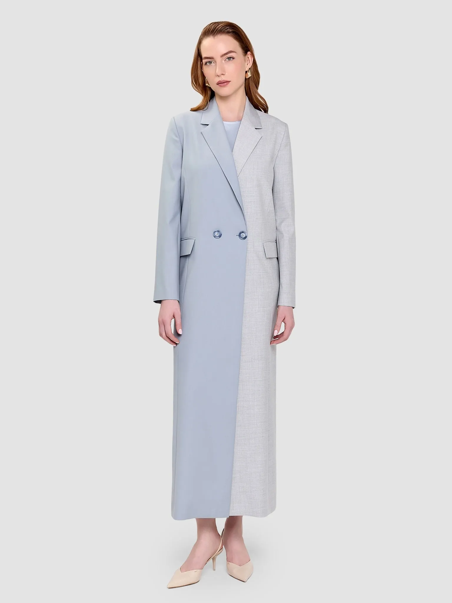 Hend Long Blazer - Gray & Light Blue