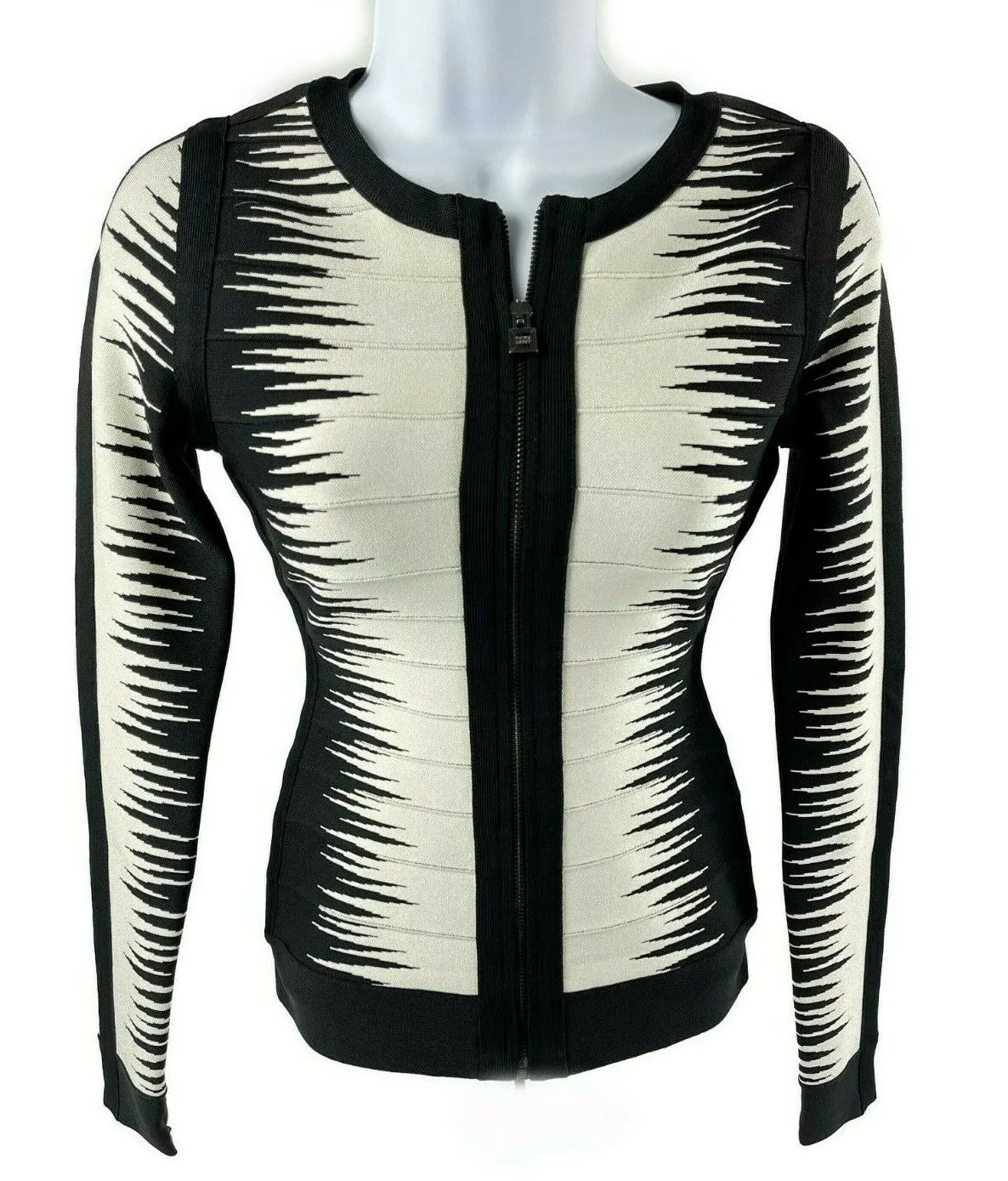 Herve Leger - Britt Ombre Bandage Jacquard Jacket - Black / White - XS