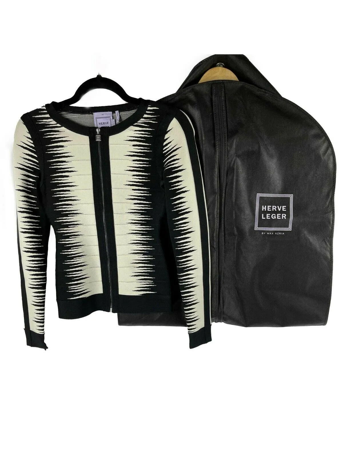 Herve Leger - Britt Ombre Bandage Jacquard Jacket - Black / White - XS