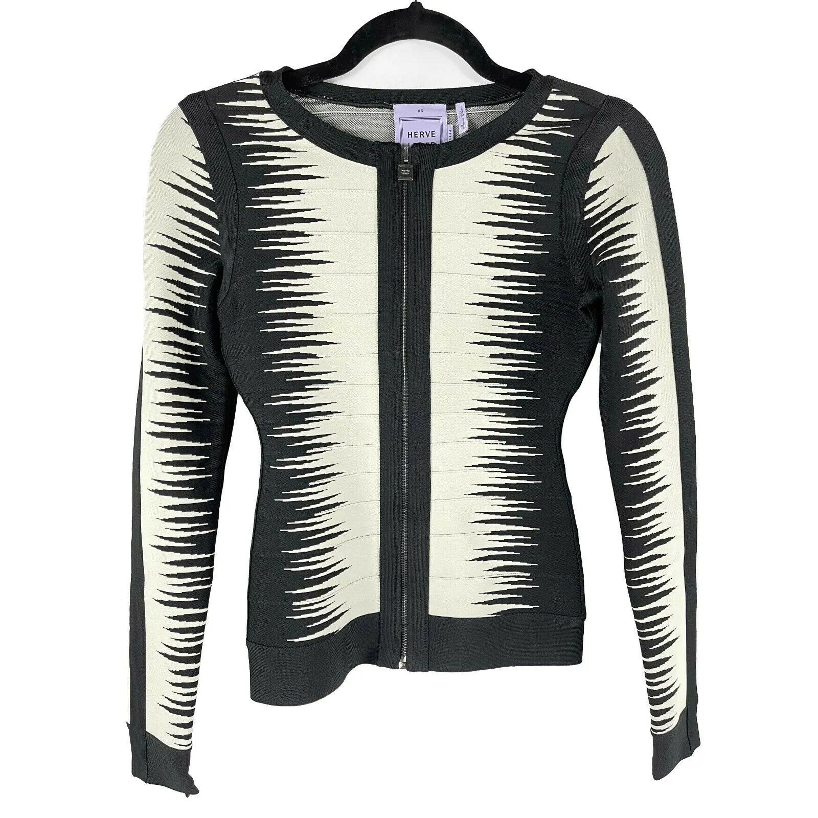 Herve Leger - Britt Ombre Bandage Jacquard Jacket - Black / White - XS