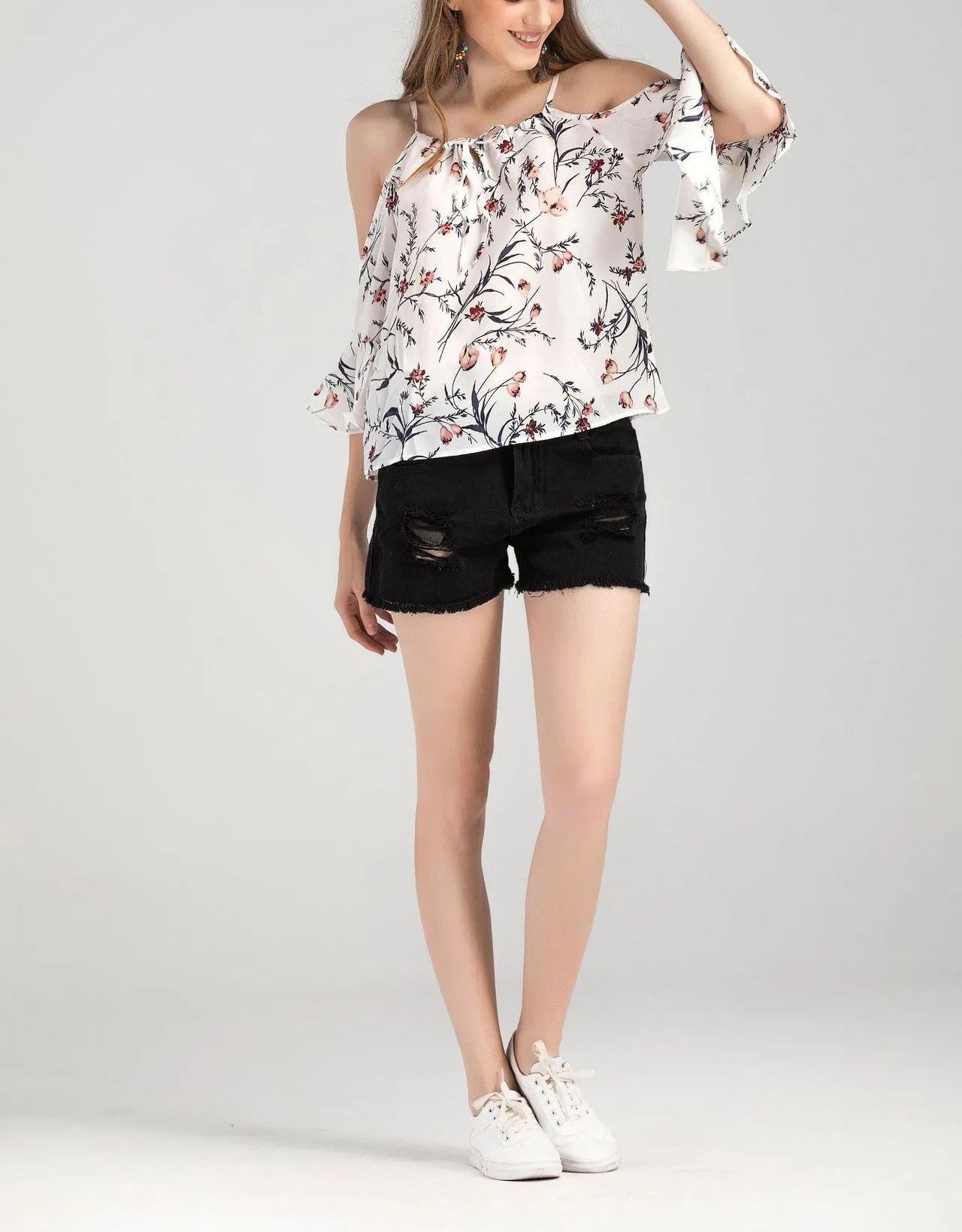 Holiday Style Printed Chiffon Top