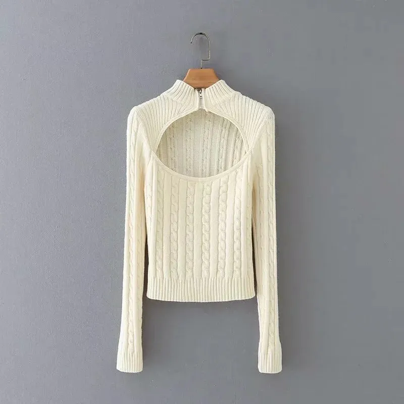 Hollow-out Knit High Collar Sweaters Shirts