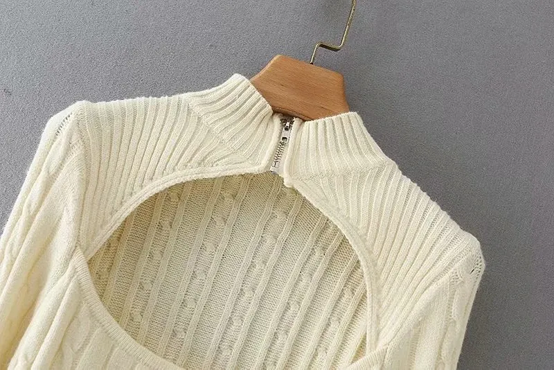 Hollow-out Knit High Collar Sweaters Shirts