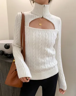 Hollow-out Knit High Collar Sweaters Shirts