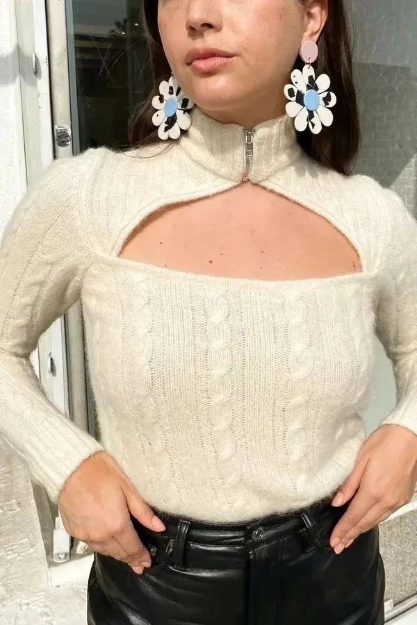 Hollow-out Knit High Collar Sweaters Shirts