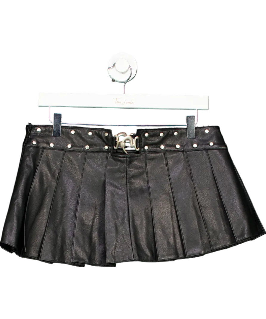 I AM GIA Black Pleated Faux Leather Buckle Detail Mini Skirt UK M