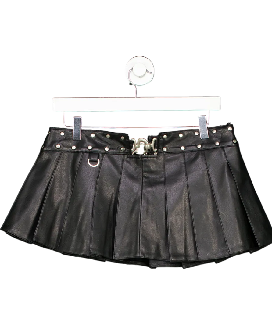 I AM GIA Black Pleated Faux Leather Buckle Detail Mini Skirt UK M