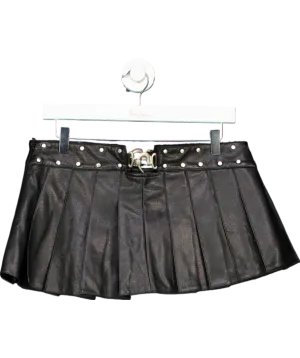 I AM GIA Black Pleated Faux Leather Buckle Detail Mini Skirt UK M