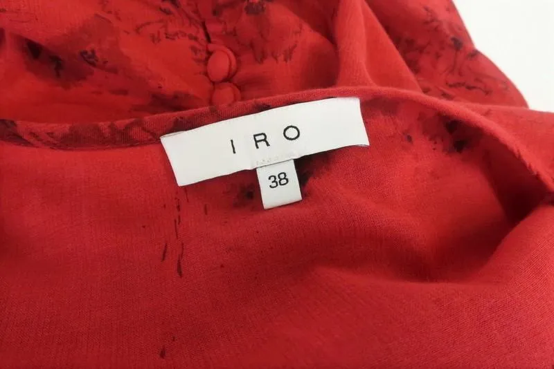 IRO Midi Dress Favril Red Floral Print Ruffled Gauze Size 38 Sleeveless V-Neck