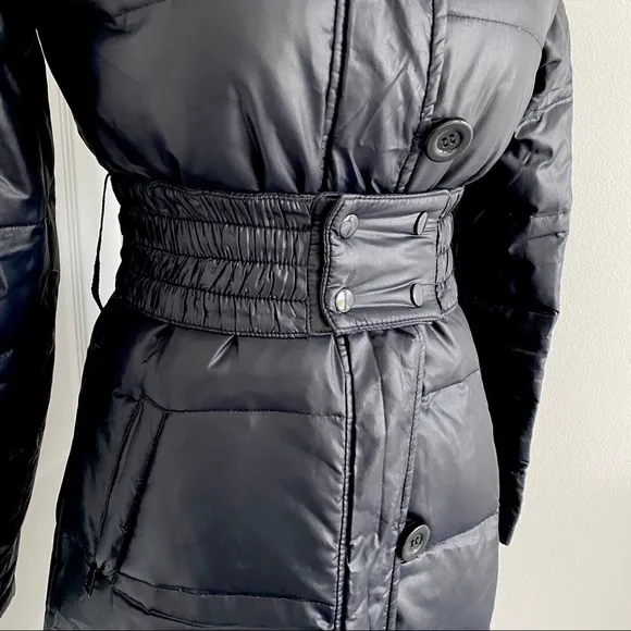 Italian Brand Sasch Black Fitted Puffer Long Coat