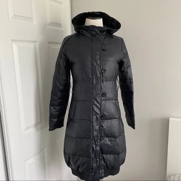 Italian Brand Sasch Black Fitted Puffer Long Coat