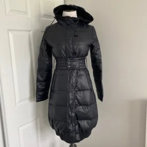 Italian Brand Sasch Black Fitted Puffer Long Coat