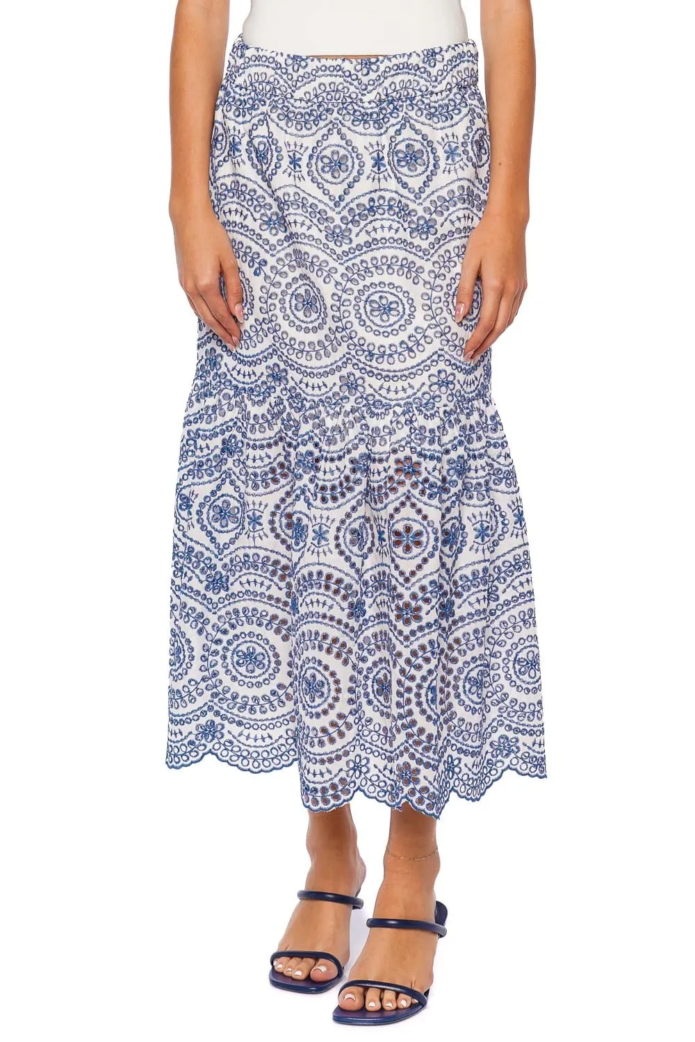 Itzel Embroidered Eyelet Midi Skirt