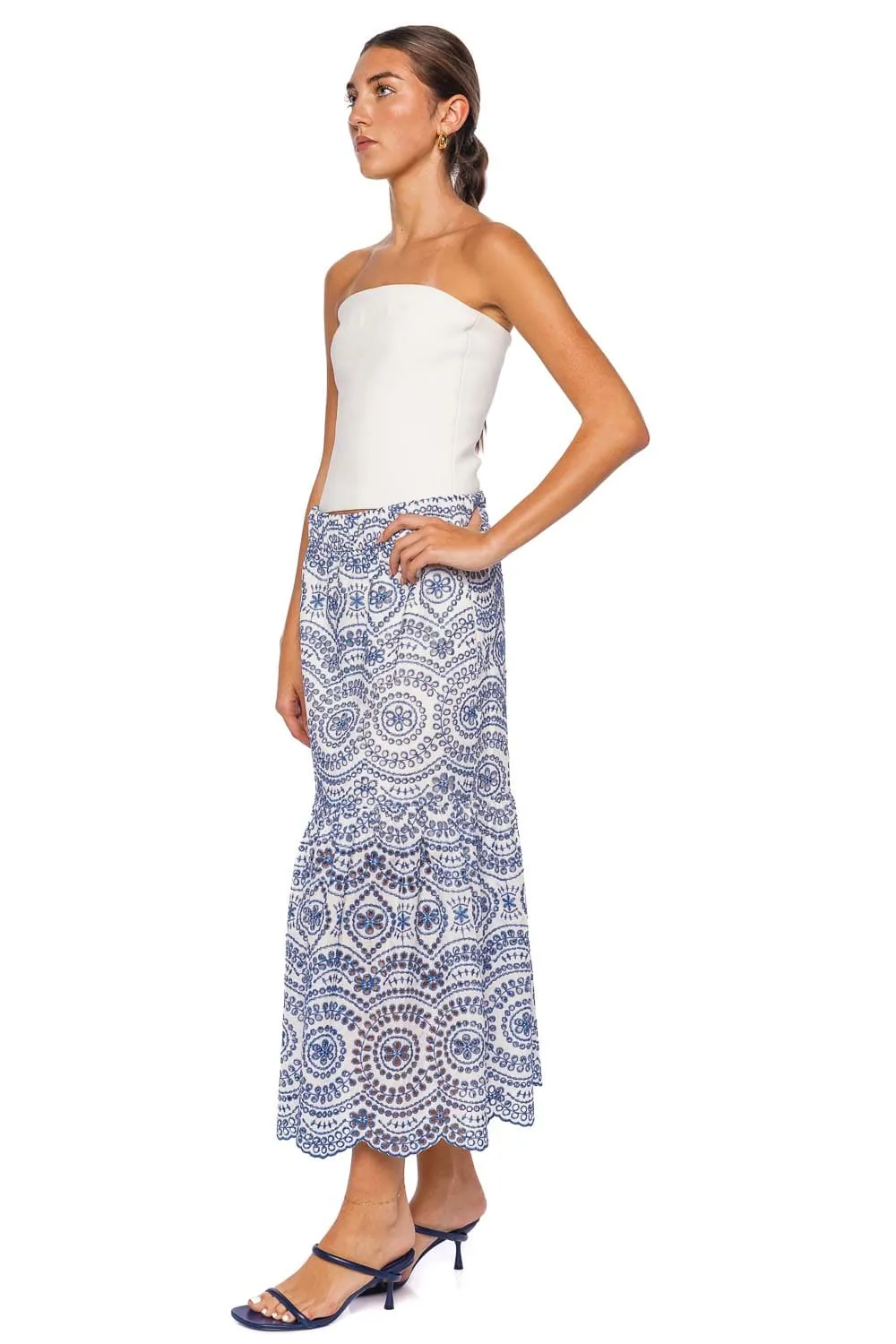 Itzel Embroidered Eyelet Midi Skirt