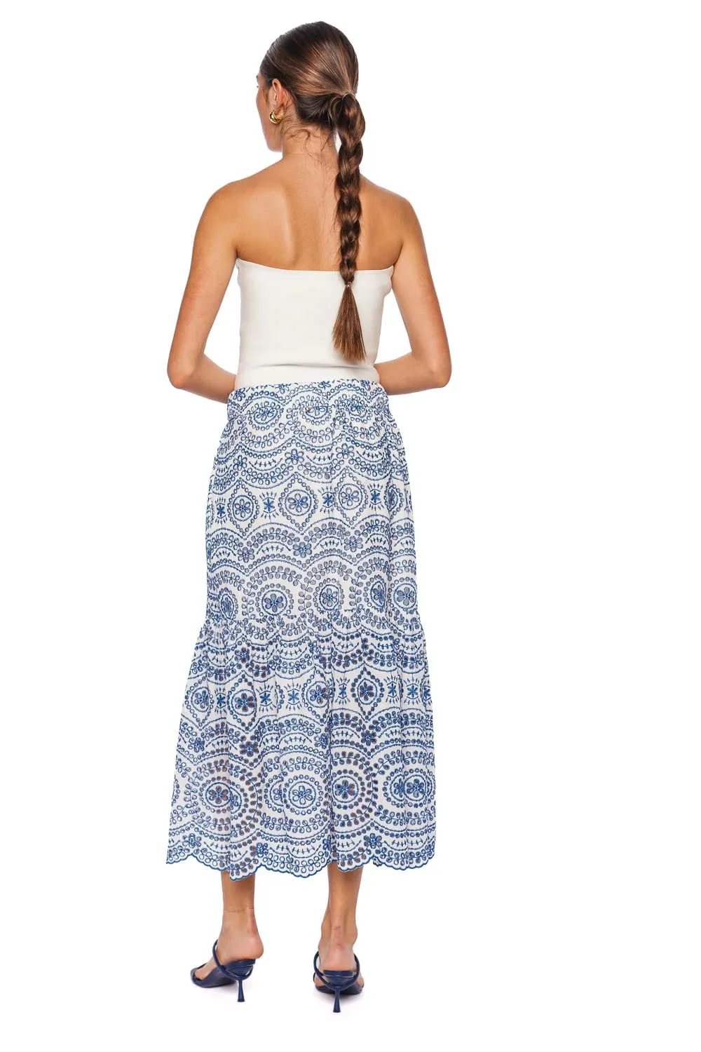 Itzel Embroidered Eyelet Midi Skirt
