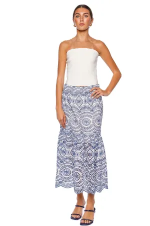 Itzel Embroidered Eyelet Midi Skirt