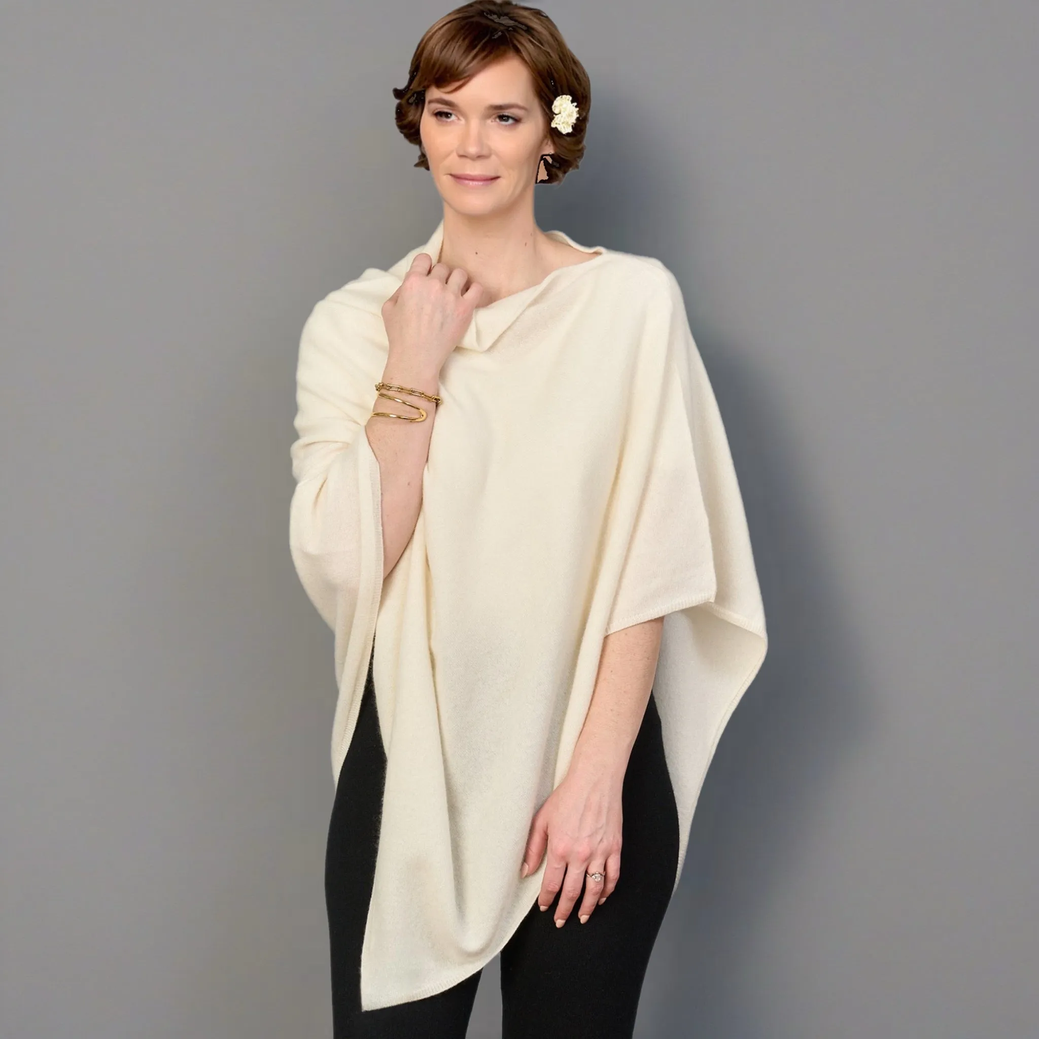 Ivory 100% Pure Cashmere Julian Poncho
