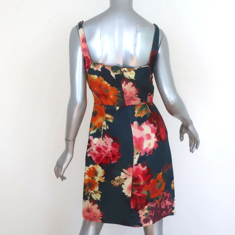 J. Mendel Dress Navy Floral Print Silk-Wool Gazar Size 4 Sleeveless Sheath