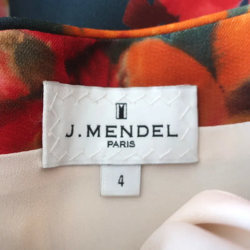 J. Mendel Dress Navy Floral Print Silk-Wool Gazar Size 4 Sleeveless Sheath