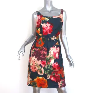 J. Mendel Dress Navy Floral Print Silk-Wool Gazar Size 4 Sleeveless Sheath