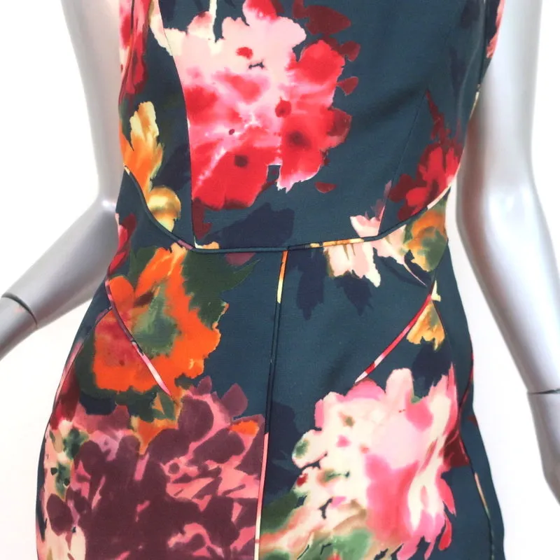 J. Mendel Dress Navy Floral Print Silk-Wool Gazar Size 4 Sleeveless Sheath