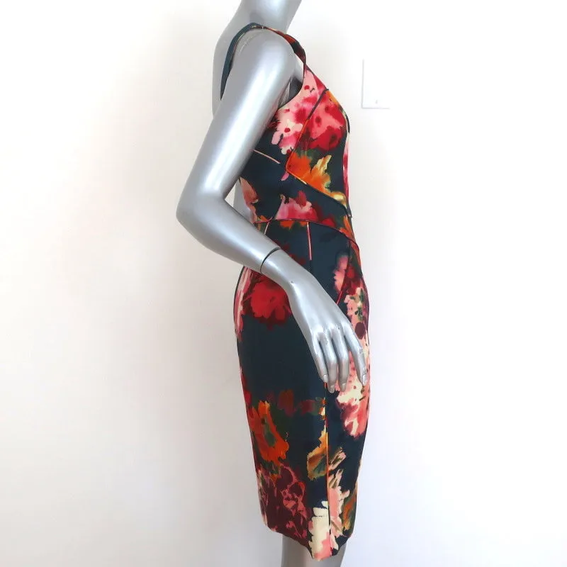 J. Mendel Dress Navy Floral Print Silk-Wool Gazar Size 4 Sleeveless Sheath