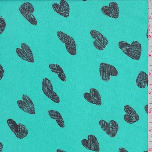 Jade Green/Onyx Heart Georgette Fabric