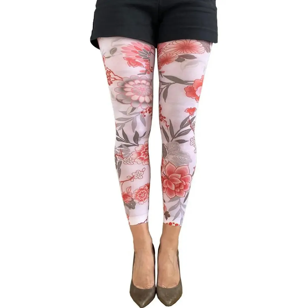 Japanese Flower Footless Tights