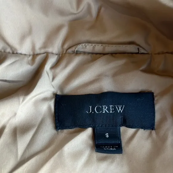 J.Crew | Quilted Down Filled Puffer Vest Tan Gold Buttons Size Small Cozy