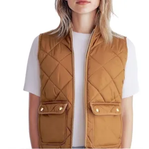 J.Crew | Quilted Down Filled Puffer Vest Tan Gold Buttons Size Small Cozy